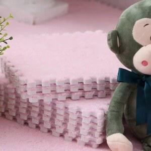 20개의 플러시 퍼즐 폼 바닥 매트, 11.8x11.8인치 소프트 인터로킹 카펫 타일 미끄럼 방지 구역 러그 플레이매트 룸 핑크용