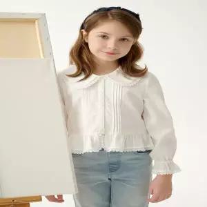 [빈HU] (BZ14BL01WWT) 화이트 레이스 디테일 셔링 블라우스