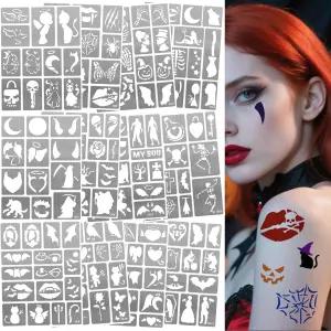 스텐실 도안 템플릿 레터링 필름 170개 할로윈 신체 얼굴 페인팅 세트 성인 여성 남성 커플 임시 타투 글리