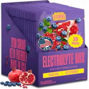 닥터 프라이스의 전해질 수분 공급 파우더 패킷 - 블루베리 석류 30팩 무설탕 음료 믹스 72개 이상의 미량