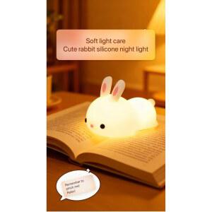 터치 센서 RGB LED 토끼 수면등 다채로운 USB 충전식 실리콘 램프 축제 선물