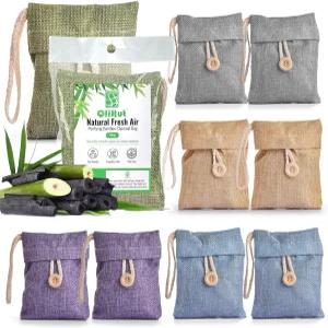 버튼이 있는 대나무 공기 정화 가방 10팩 천연 자동차용 방향제 신발 탈취제 가정용 반려동물 옷장용 냄새