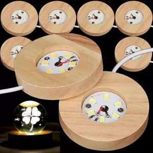 1-4PCS 나무 LED 빛 Dispaly 기본 병 라운드 컵 받침 램프 홀더 3D 크리스탈 유리 수 지 아트 장식품에 대