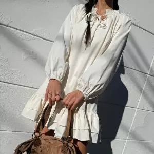 여성 리본 프릴 캉캉 봄 데이트룩 퍼프 미니 드레스