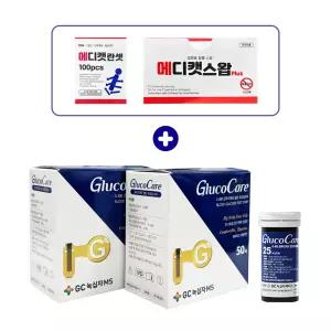 글루코케어 혈당 시험지 2박스 100매 + 침 +솜  당뇨 검사지