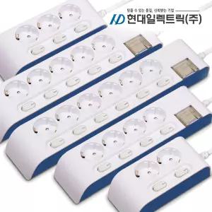 국산 멀티탭 접지 개별 USB 포트 16A 멀티 콘센트 과부하 차단 개별형 스위치 2구 3구 4구 5구 6구 1.5m 3m 5m 10m 가정용 200V 코드 예쁜 디자인 하이탭