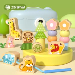 고려베이비 실꿰기 구슬꿰기 자동차 동물 도형 원목블럭 소근육발달 장난감 교구
