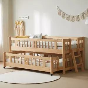 [가구타운]601 원목 슬라이딩 이단침대 폼단면 매트리스 2장 포함