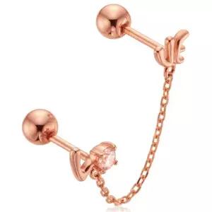 [비앤비골드] 18K 귀걸이 LOVE 큐빅 이중 체인 피어싱 귀걸이 (한쪽) NPE24038