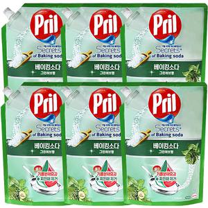 프릴 주방세제 베이킹소다 그린허브 리필 1L 6개