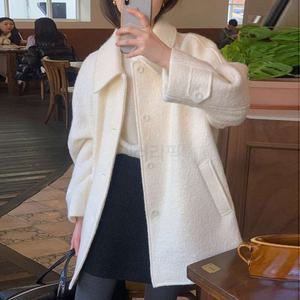 YSMALL 여성 누빔 가을 하프 겨울 울코트 부클 화이트 카라넥