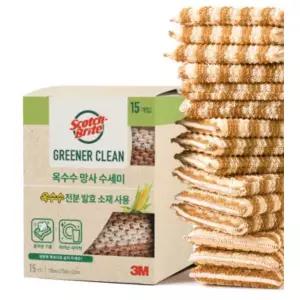 3M 스카치브라이트 그리너클린 옥수수 망사 수세미 15개입, 1개