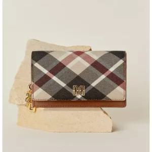 닥스 액세서리 여성 24FW [스테디셀러]브라운 체크배색 소가죽 중지갑 WCWA4F745W2