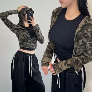 카모글램집업 여성후드티 크롭 핑거홀 아우터 긴팔