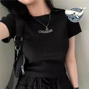 슬림핏 심플 크롭티 레터링 기모 반팔 티셔츠 가오리티셔츠