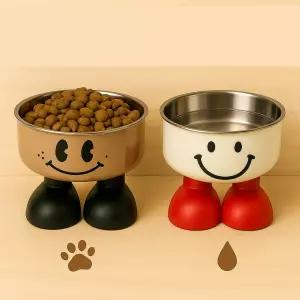 쓰리몰 강아지 밥그릇 스테인리스 반려견 식기 귀여운 스마일 식기 높이형 논슬립 사료그릇