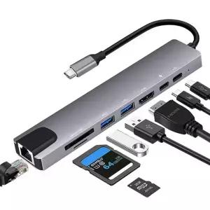 USB3.0 C타입 to 멀티허브 8in1 4K HDMI 미러링 듀얼 모니터 RJ45 랜카드 SD 카드리더기 PC 노트북 PD충전