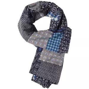 레트로 핸드메이드 인디고 블루 염색 코튼 린넨 스카프 일본 스타일 패치워크 그리드 프린트 빈티지 따뜻한