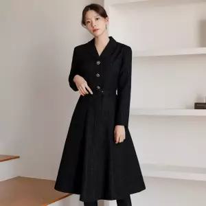 [시크라인] (~XXL까지) 아티에트 트위드 벨트 플레어 원피스 겨울 하객룩 오피스룩 모임룩 격식룩 연말룩 빅사이즈