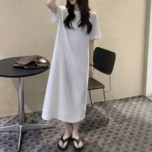 여성 하객 라인 쉬폰 스퀘어넥 화이트 니트 미니 원피스 롱 셔츠 하객룩