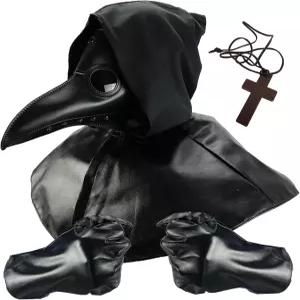 앱솔루트 바이브 페스트 닥터 버드 마스크와 후드 PU 가죽 망토 콤보 세트 할로윈 코스튬 케이프 카울