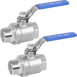 야디안 2팩 1-1/2 볼 밸브 풀 포트 NPT 수컷 x 암컷 304 스테인리스 스틸 헤비 듀티 차단 파란색 비닐 단열