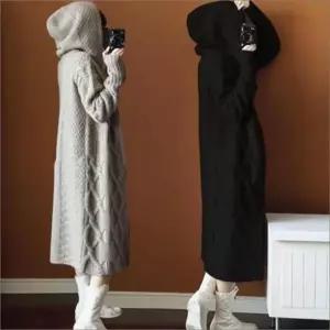 간절기 롱가디건 2컬러 후드 니트 초겨울 꽈배기 아우터 여자 루즈핏