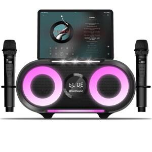 휴대용 블루투스 노래 PA 스피커 시스템과 홈 파티 결혼식 야외용 UHF 무선 마이크 2개를 갖춘 풍부한 딥 베이스 폭발 플래시 라이트가 장착된 BI UO 노래방 기계