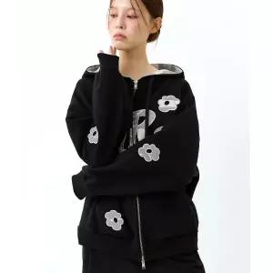 매장정품 OURSAYSOUR OURS 카모 플라워 아플리케 후드집업 블랙