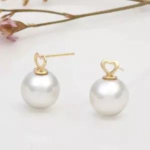 14K GOLD 8mm 진주 하트 금 귀걸이 (WFKJQGA)