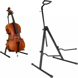 보우 홀더 후크 세이프티 바가 있는 이지콜 첼로 스탠드 - 매트 블랙 스틸의 조절 가능 접이식 및 휴대용