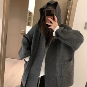 여자 루즈핏 후드롱가디건 오버핏 니트 후드 가디건 2컬러
