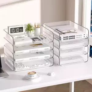 사무실 정리함 데스크 오거나이저 투명 책상 정리함 수납함 탁상 플라스틱 서류함 책꽂이 아크릴 파일함