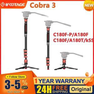 iFootage Cobra 3 탄소 섬유 모노포드(페달 릴리스 미니 삼각대 베이스 플립 잠금 조인트 5섹션 포함)