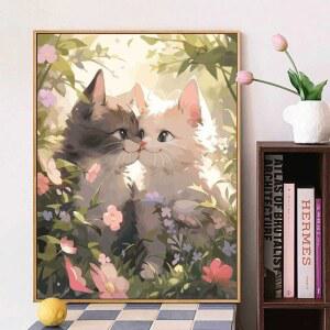 페인팅DIY 고양이 그림그리기 페인팅 고양이와생선 ,옐로 DIY명화그리기세트 A타입30