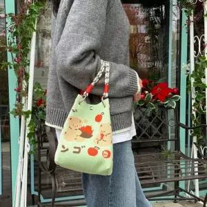 고리 스퀘어 칼라끈 니트백_캐릭터 데일리백 스퀘어백 고리백 칼라끈 봄가방 가을가방