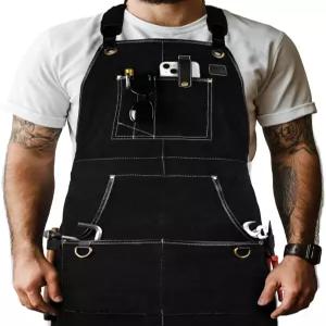 가죽 마을 작업용 앞치마 - 목공 대장장이 목수용 도구 주머니가 있는 남성용 헤비 듀티 목공용 블랙