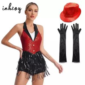 댄스복 방송 아이돌 무대 의상 여자 현대 호환 재즈 댄스 레오타드 세트 반짝 이는 장식 조각 장갑 모자 공