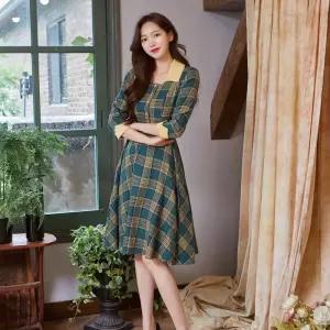 [제이프로젝]미스개화기 그린 체크 벨트 원피스 레트로 복고의상 개화기의상 개화기의상소품 졸업사진 고등