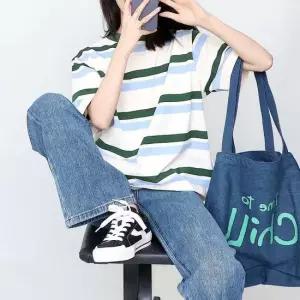 여성 줄무늬 스트라이프 단가라 티셔츠 루즈핏 반팔티