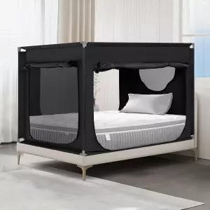 실내 수면을 위한 ANC POP 트윈 침대 캐노피 휴대용 암막 텐트 프라이버시 3도어 수납 가방 블랙