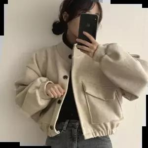 베이직 크롭 코트 루즈핏 점퍼 모직 코튼 미니멀 자켓
