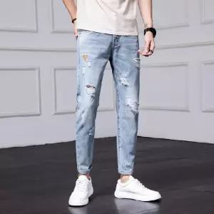 남자청바지 9부 슬림 루즈핏 데님팬츠 캐주얼 찢청 심쿵인싸