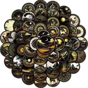 50Pcs 블랙 골드 셀레스티얼 스티커 노트북용 그래피티 빈티지 방수 데칼 스크랩북 킨들 저널 스케이트보드