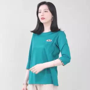 애비뉴투지 엄마옷 광택 더블 실켓 면 70수 단색 체크 배색 여성 여름 칠부 라운드 티셔츠 A07441