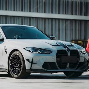 BMW M3 G80 G81 M4 G82 G83 2024 차량호환용 프론트 범퍼 그릴 CS 스타일 글로스 블랙 후드 ACC 바디킷 튜