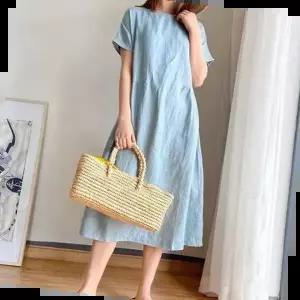 심플 반팔 A라인 롱 원피스 나들이 여름 원피스 무지