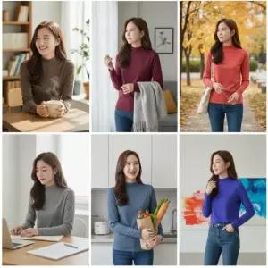 홈쇼핑 판매상품 봄 여성 하프넥 티셔츠 15종택1