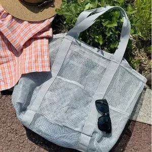 [골드스마일]메쉬 비치백 망사 물놀이 숄더 가방 대형 그레이