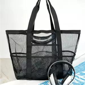 [골드스마일]메쉬 비치백 망사 물놀이 숄더 가방 대형 블랙